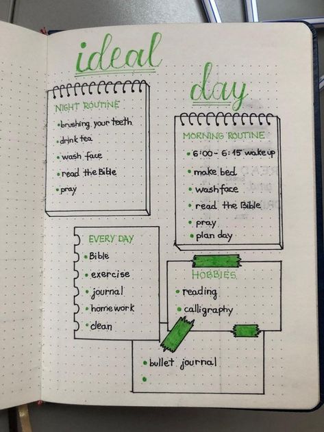 Ideal Day Bullet Journal, Bullet Journal Work, Ideal Day, Bullet Journal Page, Bullet Journal Ideas Templates, Journal Inspiration Writing, Creating A Bullet Journal, Bullet Journal Mood Tracker Ideas, Bullet Journal Paper