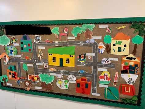 Year 1 Display Ideas, Our Local Area Eyfs, People Who Help Us Display, Local Area Eyfs, Construction Area Early Years, Communities Unit, Kindergarten Bulletin Boards, Reception Classroom, Reception Class