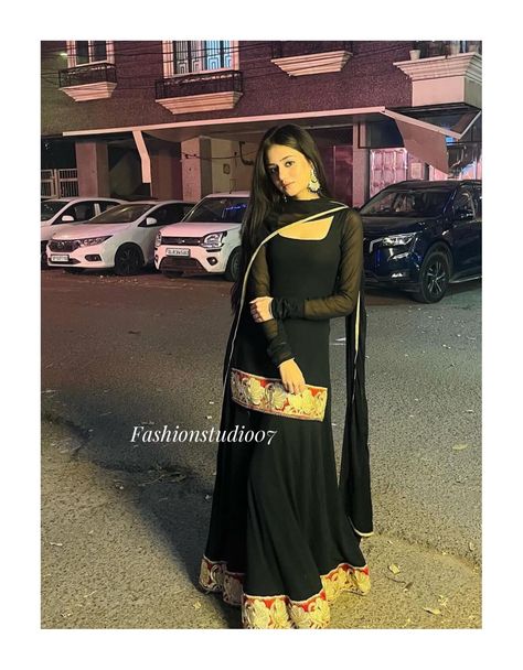 Black Salwar Designs, Black Anarkali Suits Designer, Punjabi Black Salwar Suits, Black Suit Designs Punjabi, Black Salwar Suit Design, Black Suit Salwar, Silk Material Dress Styles, Black Suit For Women Indian, Lace Suit Design