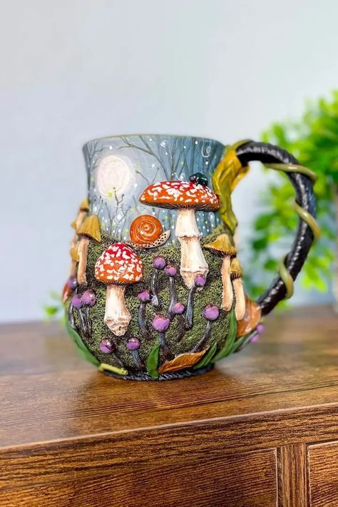 Clay Mushroom Ideas, Fairy Mug, Whimsical Pottery, Books And Tea, Mushroom Crafts, Unique Mugs, Practical Kitchen, Simple Projects, Crochet Tools