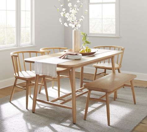 From natural fibers and crisp neutrals to a brand-new furniture line, Target's spring 2020 home collection will get you excited for spring. Minimalist Small Dining Table, Muji Dining Room, Dining Tables With Benches, Dining Room Table With Bench And Chairs, Dining Table With Bench And Chairs, Dining Table Ideas For Small Spaces, Table With Bench And Chairs, Japandi Dining Table, Dining Table Minimalist