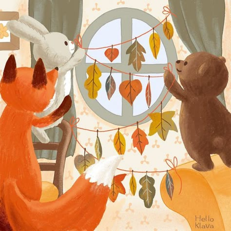 Fall Animal Illustrations, Fall Illustration Art, November Illustration, September Illustration, Pc Drawing, Illustrated Calendar, Fall Illustration, Autumn Art Print, Animals Illustration