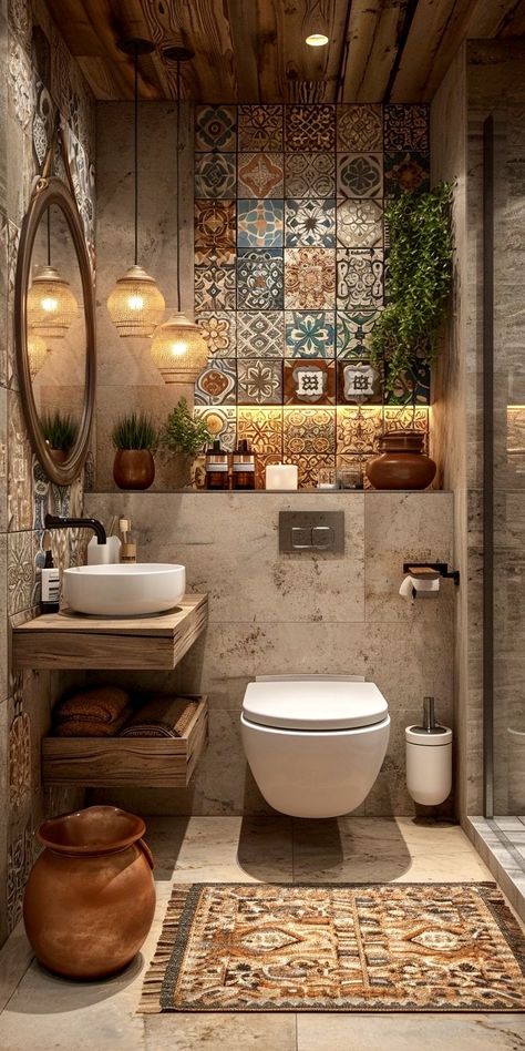 Earthy House Decor Ideas, Boho Luxury Interior, Earthy Aesthetic Bathroom, Natural Bathroom Aesthetic, Bohemian Vibes Aesthetic, Earth Tone House Interior, Earthy Tones House Interior, Bohemian House Aesthetic, Bathroom Earthy Decor