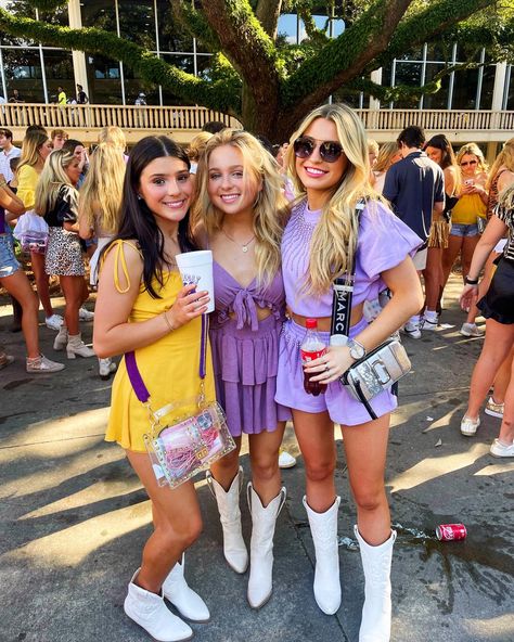 Ecu College Aesthetic, Ecu Gameday Outfit, Purple And Gold Game Day Outfits, Cute Lsu Game Day Outfits, Ecu Game Day Outfit, Lsu Tailgate Outfit, Purple Gameday Outfit, Purple Game Day Outfit, Lsu Gameday Outfit