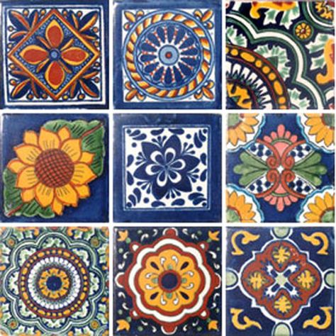 SET #234) 9 MEXICAN TILES CERAMIC TALAVERA MEXICO HAND MADE DECORATIVE ART #Talavera Talavera Tile Kitchen, Flower Tile Design, Spanish Tile Backsplash, Mexican Tile Art, Mexican Tile Kitchen, Tile Art Projects, Spanish Style Tile, Vintage Bathroom Tile, Pretty Tiles