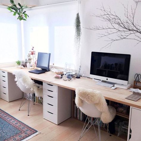 First Home Office: How to Create a His and Hers Workspace - Bellenza Weddings and Parties Ikea Alex Desk, Desk For Two, Double Desk, Ikea Alex, Kids Desk, Ikea Desk, Decor Ikea, Kids' Desk, Office Layout