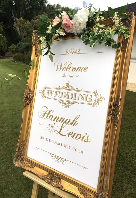 Personalised welcome board in script font placed in our gold frame, and finished with a floral garland. Mexican Wedding Ideas, Blush Wedding Theme, Blush Wedding Decor, Wedding Welcome Board, Pink And White Weddings, Light Pink Wedding, Pink Wedding Theme, Pink And Gold Wedding, Gold Wedding Theme