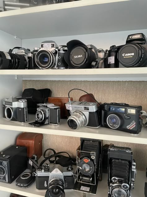 Pics Of Cameras, Digital Camera Collection, Camera Collection Aesthetic, Vintage Cameras Aesthetic, Cool Cameras, Photography Student Aesthetic, Camera Girl Aesthetic, Photo Camera Aesthetic, Video Camera Aesthetic