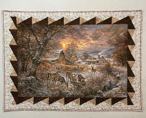 You will love this gorgeous fall wall hanging. The deer have raided  the pumpkin patch. This wall hanging measures 54" x 36". It is complete with sleeve to hang. Fabric Panel Quilts Wall Hangings, Fall Wall Hanging, Deer Quilt, Beginner Quilting, Quilt Panels, Panel Ideas, Panel Quilt Patterns, Fabric Panel Quilts, Fiber Art Quilts