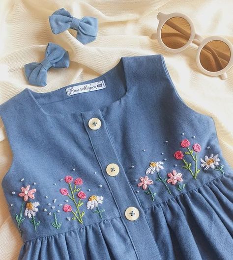 Kids Embroidery Dress, Kids Embroidery Designs, Embroidery For Kids, Baby Dress Embroidery, Dress Embroidery Designs, Baby Frock Pattern, Kids Frocks Design