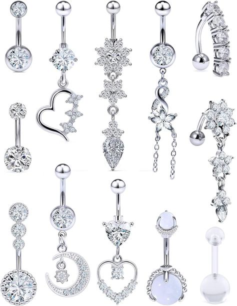 Amazon.com: Vsnnsns 14G Belly Button Rings Stainless Steel CZ Skull Piercing Jewelry Belly Bars Curved Navel Ring Barbell Body Jewelry Piercing for Women Men Silver 10MM : Clothing, Shoes & Jewelry Belly Button Rings Dangle, Piercing For Women, Jewelry Closet, Bellybutton Piercings, Belly Button Piercing Jewelry, Belly Piercing Jewelry, Jewelry Piercing, Cool Piercings, Belly Jewelry