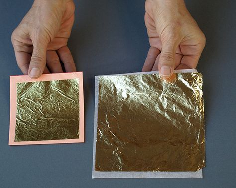 Gold Foil Art Diy, Silver Leaf Painting, Gold Art Painting, Gold Leafing, Gold Foil Art, Metal Sheets, Leaf Painting, Gold Leaf Art, Paint Pouring