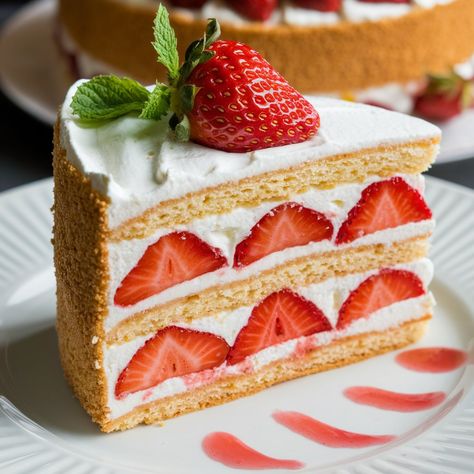 Fresh, fluffy, and oh-so-delicious! 🍓✨ This Strawberry Shortcake is the perfect summer dessert, topped with sweet whipped cream and juicy strawberries! #Ingredients: **For the Shortcake:** - 2 cups all-purpose flour - 1/4 cup granulated sugar - 1 tablespoon baking powder - 1/2 teaspoon salt - 1/2 cup unsalted butter, cold and cubed - 2/3 cup whole milk - 1 large egg - 1 teaspoon vanilla extract **For the Strawberries:** - 1 lb fresh strawberries, hulled and sliced - 1/4 cup granulated sugar... Cake Slice Aesthetic, Strawberry Shortcake Slice, Food Reference Photos, Mixed Berry Shortcake, Slice Of Strawberry Cake, Strawberry Shortcake Art, Strawberry Shortcake Food, Strawberry Cake Slice, Japanese Strawberry Shortcake