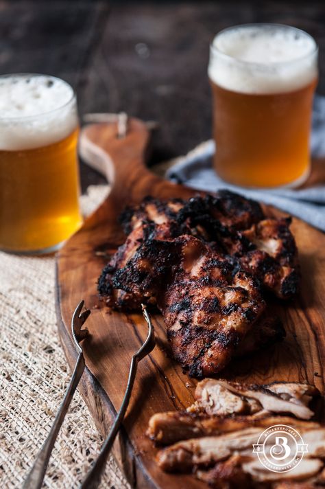 Street Fair Grilled Beer Chicken Rustic Food Photography, Handmade Ceramic Mugs, Beer Chicken, Barbeque Recipes, Beer Photography, Cooking With Beer, Beer Food, Street Fair, Beer Pub