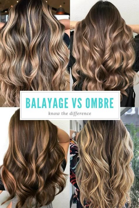 Balayage vs ombre, so what is the difference between these popular treatments that are often confused as being similar? Let us discuss these techniques in a greater detail. #haircolor #balayage #ombre Balayage Or Ombre Difference, Ombre Hairstyles For Brunettes, Sombre Vs Balayage, Ombre Or Balayage Difference, Ombre Vs Sombre, Loved In Balayage, Balayage Vs Ombre Vs Highlights, Brown Hair Baylage Blonde, Blonde Balayage To Brown Balayage