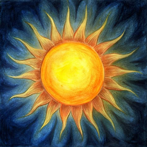 SUN - ArtBond Sun And Ocean Drawing, Sun Paintings On Canvas, Sun Artwork Illustrations, Red Sun Drawing, Sun Painting Aesthetic, Sunshine Painting Ideas, How To Draw Sun, Sun Painting Easy, Sun Pictures Art