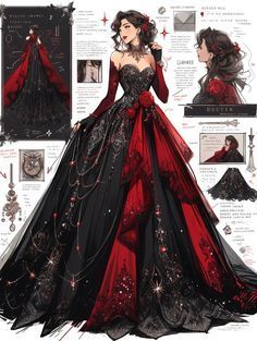 Dreamy Gowns, Dress Design Drawing, Red Or Black, Old Fashion Dresses, Clothing Design Sketches, Chique Outfits, Fantasy Dresses, Fashion Drawing Dresses, Dress Design Sketches