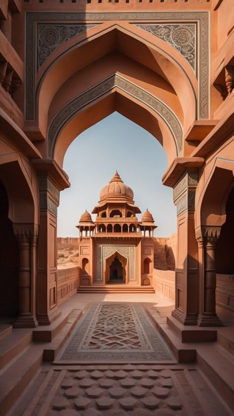 Rajasthan Street Photography, Samadhi Design, India Aesthetic Wallpaper, Indian Architecture Aesthetic, Indian Arches, Castle Indian, Rajasthan Aesthetic, Islamic Building, Apple Store Design