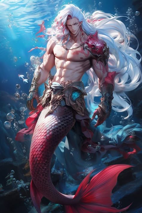 Mermaid Boy, Male Mermaid, Mermaid Man, Fantasy Mermaids, Mermaids And Mermen, Japon Illustration, Fantasy Male, Arte Fantasy, Mermaid Art