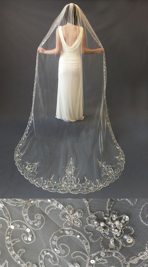 1-Layer, Extravagance Crystal Beaded Cathedral Veil Beaded Cathedral Veil, Cathedral Length Wedding Veil, Wedding Dress And Veil, Beaded Wedding Veils, Bridal Veils And Headpieces, Wedding Veil Vintage, Veil Ideas, Cathedral Wedding Veil, Cathedral Wedding Veils