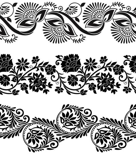 Illustration about Floral vector seamless borders on white background. Illustration of deco, indian, nature - 40316217 Vector Border, Floral Vector, Fabric Paint Designs, Paisley Art, Floral Border Design, Border Designs, Border Embroidery Designs, Textile Pattern Design, Flower Stencil