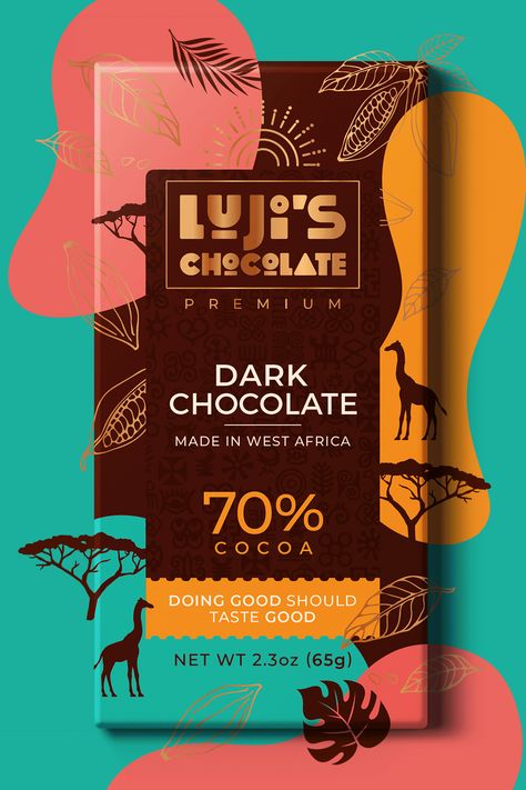 Dark Chocolate Packaging Design, Healthy Chocolate Packaging, Coffee Packing Ideas, Chocolate Cover Design, African Food Packaging, Chocolate Bar Packaging Ideas, Chocolate Bar Graphic Design, High End Chocolate Packaging, Chocolate Bars Design