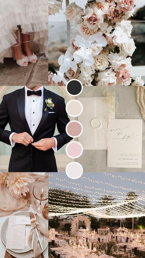 Romantic Wedding Color Schemes, Elegant Wedding Color Schemes, Champagne Wedding Themes, Romantic Wedding Theme, Black Tuxedos, Elegant Wedding Colors, Romantic Wedding Colors, Wedding Theme Color Schemes, Champagne Wedding Colors