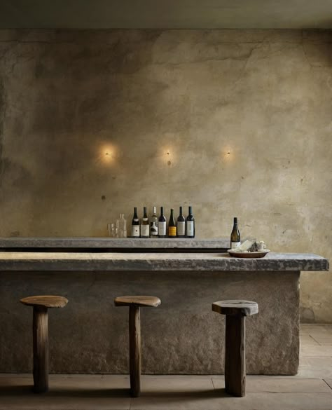 Concrete Effect Paint, Wabi Sabi Interior, Andermatt, Stone Bar, Counter Design, Commercial Space, Restaurant Interior, Cafe Interior, Wine Bar