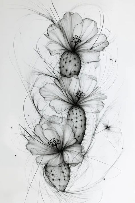 Tattoo idea: tattoo sketch cactus with flowers in bloom tattoo gree 3 Cool Cactus Tattoo, Prickly Pear Flower Tattoo, Scorpion And Cactus Tattoo, Cactus Tattoo Women, Cactus Sleeve Tattoos For Women, Saguaro Cactus Blossom Tattoo, Cactus Flower Tattoo Desert Rose, Desert Plants Tattoo, Arizona State Flower Tattoo