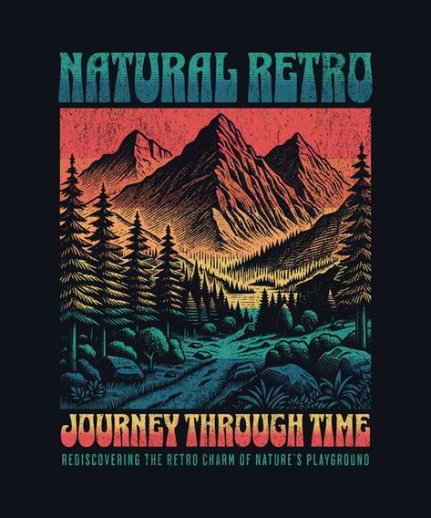 Retro style mountain nature T-Shirt Design Template Mountain T Shirt Design, Graphic Landscape, T Shirt Design Inspiration, Mountain Artwork, Jersey Tshirt, Jersey Pattern, Mountain Tshirt, Garbage Pail Kids, Mountain Nature