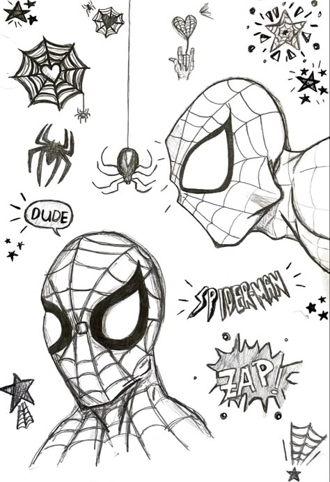 Spider Man Doodle Art, Manly Doodles, Spider Man Sketchbook Page, Spiderman Design Ideas, Spiderman Doodle Art, Spiderman Doodles Easy, Drwng Ideas Easy, Doodles Spiderman, Spiderman Poster Art