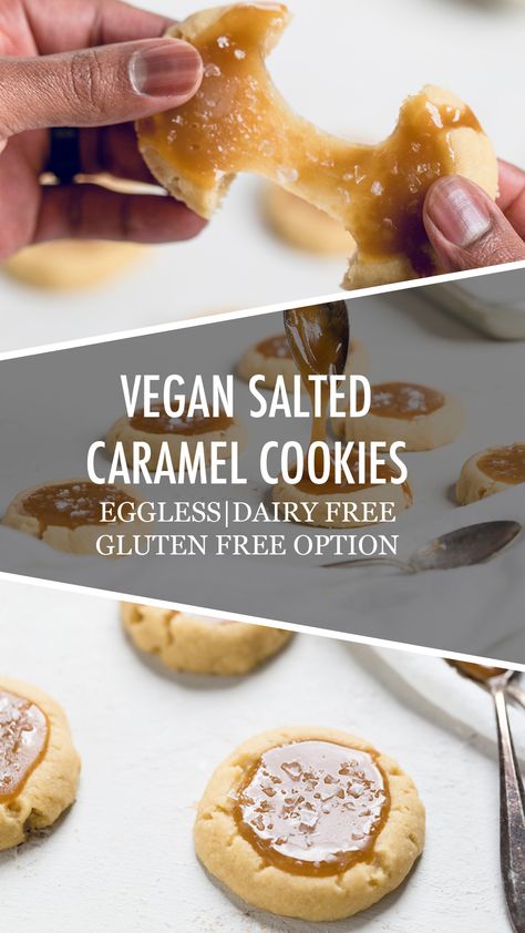 Vegan Salted Caramel Cookies - Make It Dairy Free Sugar Free Oatmeal Cookies, Sugar Free Oatmeal, Vegan Salted Caramel, Egg Free Cookies, Salted Caramel Cookies, Dairy Free Cookies, Vegan Caramel, Caramel Cookies, Buttery Cookies