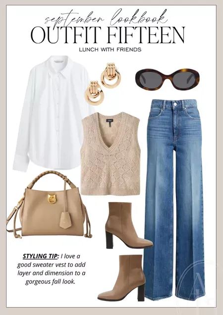 Fall outfit idea perfect for grabbing lunch with friends. I love this cashmere vest and pleat front jeans. Click to shop! Casual Lunch Outfit, Idea For Lunch, Vest Outfits For Women, Alyson Haley, Lunch Outfit, Lunch With Friends, Classic Style Outfits, Causal Outfits, Winter Dress