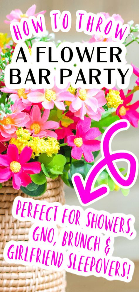 Flower Bar Party (How To Host a DIY Bouquet Bar) #Elevating #DecorInspiration #with #Bar #Floral #DecorTips #HomeIdeas #Events #HouseGoals #Flower #Creativity #Ideas #InteriorInspo Floral Bar Cart, Sleepover Ideas For Adults, Flower Bar Party, Diy Bouquet Bar, Flower Bar Ideas, Make Your Own Bouquet, Bouquet Bar, Party Craft Ideas, Floral Bar