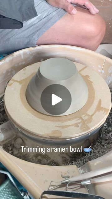 DLL Ceramics on Instagram: "Trimming a ramen bowl. 

I try to recreate the same style of foot on each piece, but because I always leave a little more clay in the bottom of my bowls, it allows me to cut the foot deeper into the base which creates a convex bottom, mirroring the inside of the bowl.

It is a very satisfying process 🥰

#pottery #ceramics #potterywheelvideos #clay #wheelthrowing #handmade #ceramicsofinstagram #potteryuk #craft #potterywheel #ramennoodles #interior #bowl #functionalpottery #ceramicsofinsta #food #kitchenpottery #housebeautiful" Pottery Ramen Bowl, Wheel Throwing, Functional Pottery, Ramen Bowl, Pottery Ceramics, Pottery Wheel, Pottery Bowls, I Try, Same Style