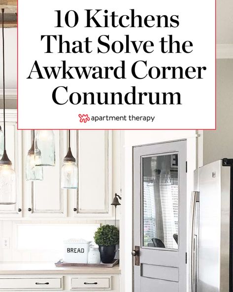 Awkward Corners In Kitchen, Kitchen Counter Angled Corner, Corner Appliance Garage Ideas, Kitchen Angled Wall, Corner Upper Kitchen Cabinet Ideas, Full Length Kitchen Cabinets Corner, Corner Bottom Cabinet Ideas, Dishwasher In Corner Of Kitchen, Small Kitchen With Corner Pantry