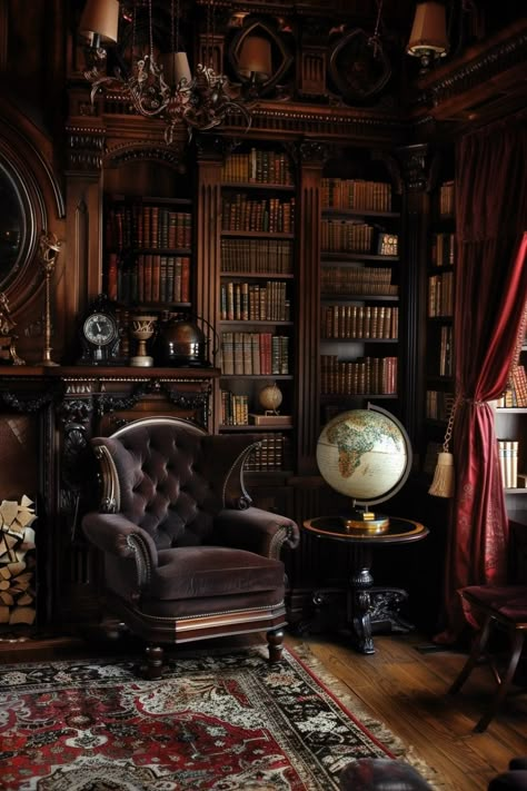 Academia Interior, Dark Academia Interior, Dark Academia Home, Dark Academia Decor, Home Library Design, Home Libraries, Library Design, Dark Academia Aesthetic, Gothic House