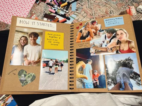 Love Photo Album Ideas, Cute Scrapbook Ideas For Boyfriend Memories, Couple Memories Book, Brown Paper Scrapbook, Memory Diary Ideas For Boyfriend, Scrap Book Ideas Layouts Aesthetic, 1 Year Album Ideas, Cute Photo Album Ideas For Boyfriend, 1 Yr Scrapbook