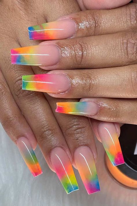 Rainbow Nails Design, Multicolored Nails, Rainbow Nail, Dark Nail, Nails Yellow, Summery Nails, Vibrant Nails, Blue Nail, Rainbow Nails