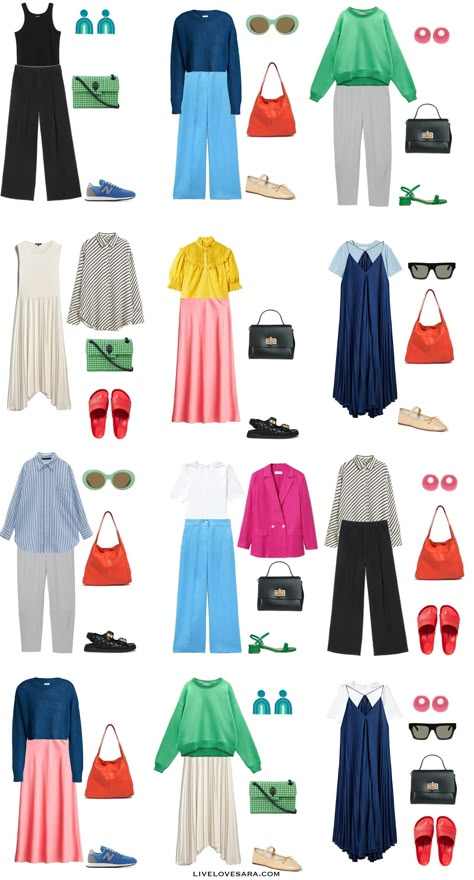 How to Bring Dopamine Dressing into a Summer Capsule Wardrobe - livelovesara Capsule Wardrobe Casual, Outfits Colorful, Colorful Wardrobe, Spring Summer Capsule Wardrobe, Vibrant Outfits, Colour Combinations Fashion, Color Combos Outfit, Color Blocking Outfits, Capsule Wardrobe Outfits