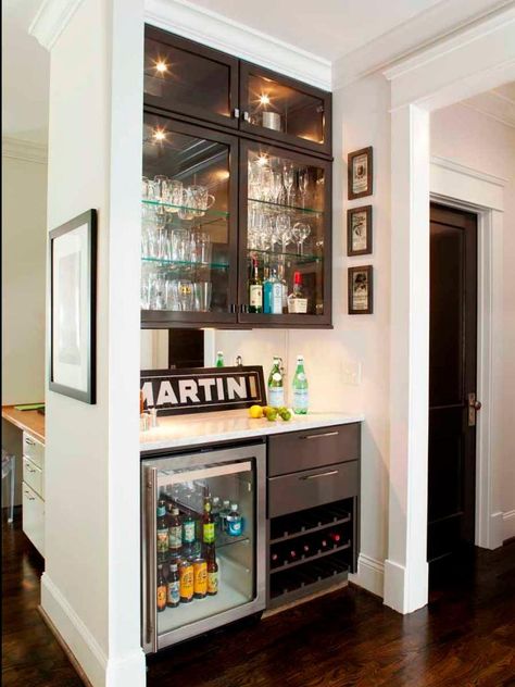 Custom-Built Stainless Steel Small Wet Bar Small Home Bar Ideas, Small Wine Fridge, Small Bars For Home, Bar Nook, Small Basement Remodel, Home Bar Areas, Home Bar Cabinet, Home Bar Sets, Home Bar Design