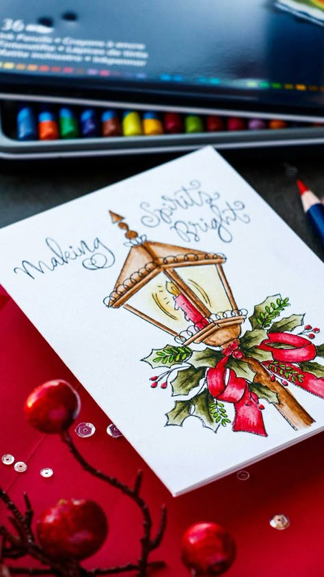 Christmas Ideas Cards, Homemade Painted Christmas Cards, Diy Christmas Cards Handmade Watercolor, Christmas Cards Handmade Drawing, Christmas Drawings Art, Christmas Card Drawing Ideas, Drawing Christmas Cards, Drawing For Christmas, Christmas Art Ideas