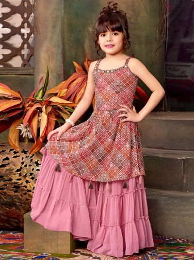 Girls Dress Designs Kids Fashion, Kids Ethnic Wear Indian, Sarara Dress For Kids, Kids Dresses, Kids Plazo Dress, Baby Sarara Dress Design, Indo Western Dress For Girls Kids, Kids Garara Design, Ethinic Wear For Girls Kids