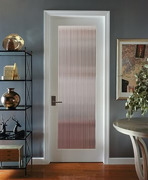 Glass Door Ideas Interior, Bedroom Glass Door Design, Reeded Glass Internal Door, Glass Bedroom Door Privacy, Glass Door For Bedroom, Wood And Glass Interior Doors, Privacy Doors Interior, Interior Door Glass, Bathroom Door Glass Design