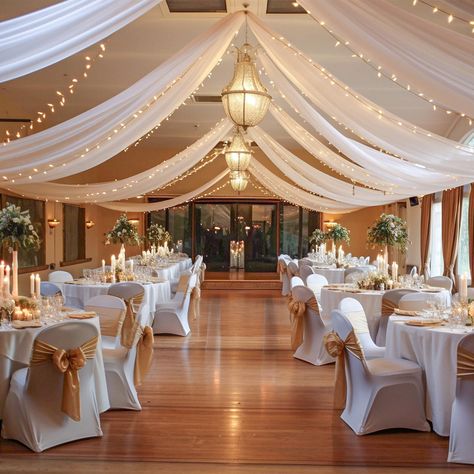 PRICES MAY VARY. 💡 6-Pack Ceiling Drapes for Weddings: 6 panels white ceiling drapes for weddings, each ceiling draping fabric measure for 5 feet width x 10 feet length. Come with curtains light string, turn any empty room into a party-ready venue is to decorate with beautiful, flowy layers of floor to ceiling drapes! 💡 Wedding Ceiling Drapes: Made of WRINKLE FREE premium sheer tulle fabric, best fabric for ceiling draping, adding a very special ambiance, mood, feel, design and tone to the spa Drapes For Wedding, Reception Ceiling, Wedding Ceiling Decorations, Ceiling Drapes, Draping Wedding, Party Arch, Wedding Ambiance, Wedding Ceiling, Ceiling Draping