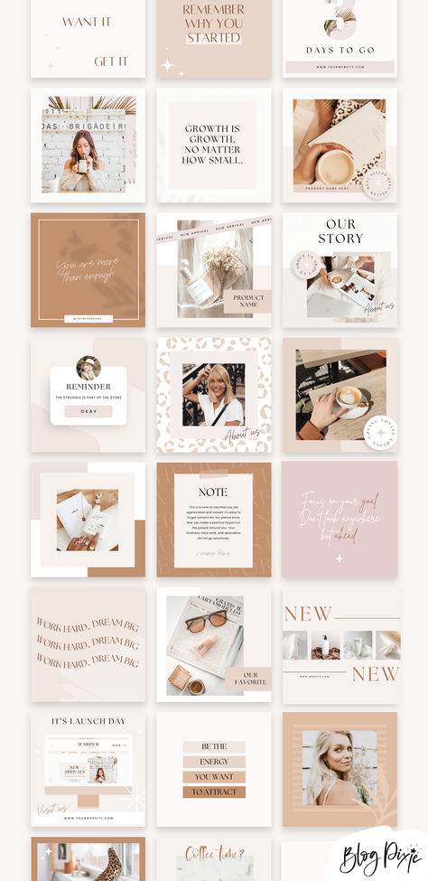 Instagram post templates in neutral beige and boho designs to edit in Canva Vintage Instagram Template, Beige Aesthetic Instagram Post, Insta Post Ideas Business, Boho Social Media Design, Instagram Post Template Design Ideas, Clothes Social Media Post, Boho Instagram Feed, Feed De Instagram Ideas Negocios, Business Instagram Feed Layout