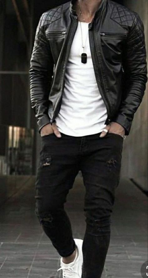 Leather Jacket Outfit Men, Herren Style, Mens Casual Outfits Summer, Men Fashion Casual Shirts, Stylish Men Casual, Men Stylish Dress, Mens Casual Dress Outfits, Leather Jacket Outfits, Fashion Suits For Men