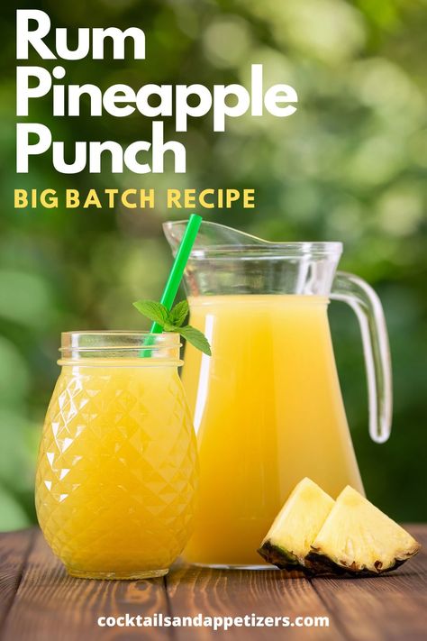 Pineapple Rum punch recipe for a crowd! Rum Pineapple punch is an easy to make boozy summer cocktail. Bacardi rum, pineapple juice, orange juice and lime juice mix to make a refreshing tropical rum cocktail. Make in a pitcher or punch bowl for large parties. Perfect for game day cocktails, pool time and spring drinks. Game Day Cocktails, Pineapple Rum Punch, Tropical Rum Punch, Rum Punch Recipe, Rum Punch Cocktail, Spring Drinks, Recipe For A Crowd, Crown Royal Drinks, Day Cocktails