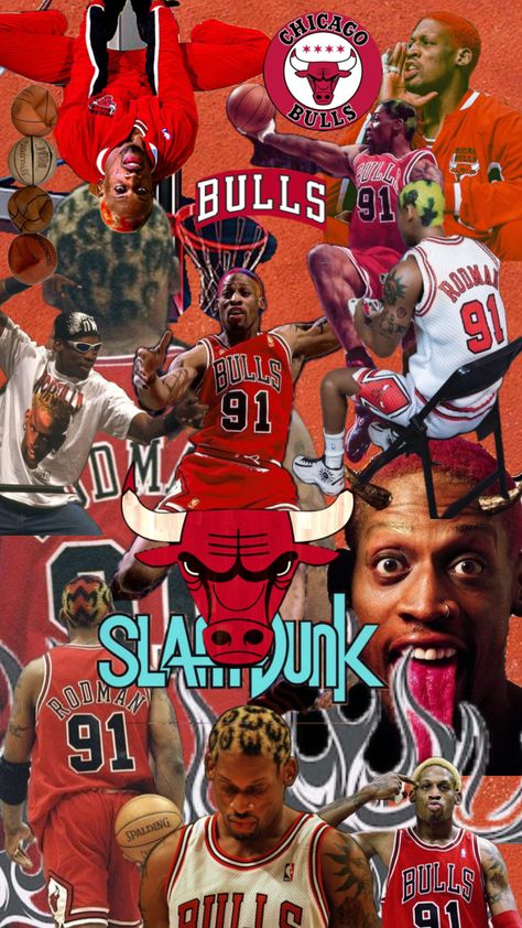 Basketball Collage, Denis Rodman, Nba Theme, Bulls Wallpaper, Nba Artwork, Michael Jordan Pictures, Best Nba Players, Jordan Logo Wallpaper, Basketball Players Nba