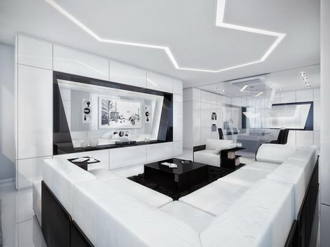 Hi-Tech Style in Interior Design - Modode - Medium Futuristic Living Room, Modern Living Room Black, High Tech Interior, Modern Contemporary Interior Design, Modern White Living Room, Gray Living Room Design, High Tech Design, Black And White Living Room, Minimalist Living Room Design